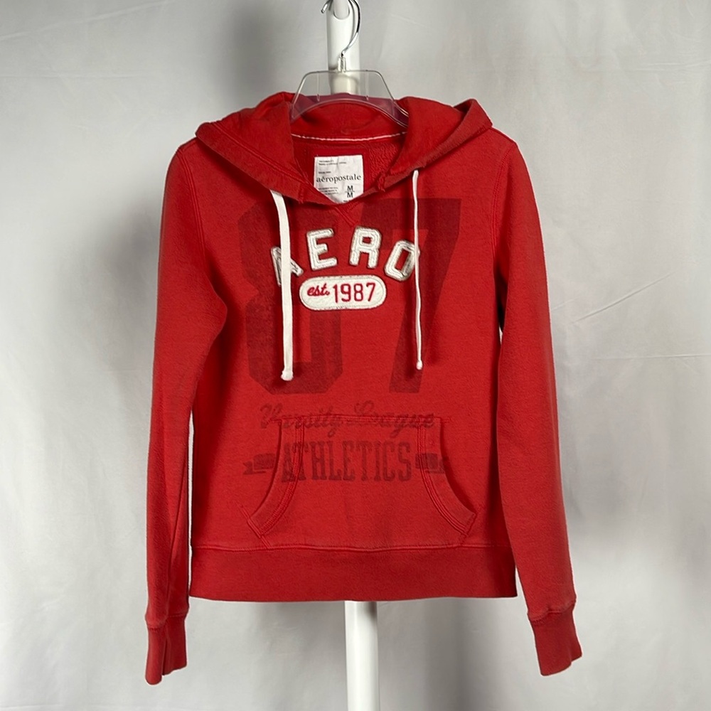 Aeropostale Burnt Orange Pullover Hoodie Distressed Split V Sweatshirt Juniors M